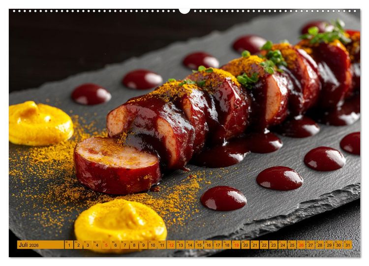 Produktbild: Currywurst Kalender - Das Berliner Kultgericht f&uuml;r Fleischliebhaber (hochwertiger Premium Wandkalender 2026 DIN A2 quer), Kunstdruck in Hochglanz