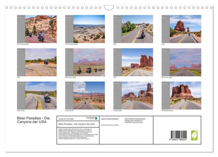 Produktbild: Biker Paradies - Die Canyons der USA (Wandkalender 2026 DIN A3 quer), CALVENDO Monatskalender