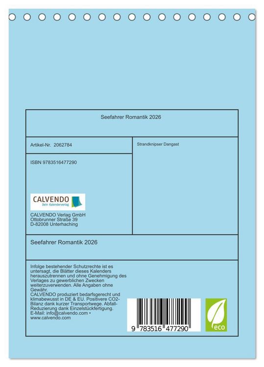 Produktbild: Seefahrer Romantik 2026 (Tischkalender 2026 DIN A5 hoch), CALVENDO Monatskalender