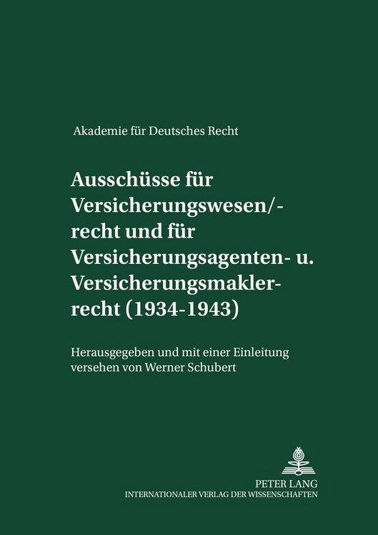 Produktbild: Aussch&uuml;sse f&uuml;r Versicherungswesen/-recht und f&uuml;r Versicherungsagenten- und Versicherungsmaklerrecht (1934-1943)