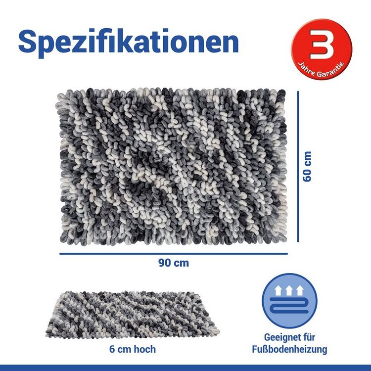 Produktbild: Badteppich Mod. Lerici Grau-Blau, 60 x 90 cm, rutschfest und schnelltrocknend