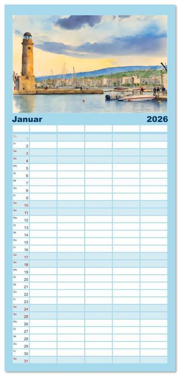 Produktbild: Familienplaner 2026 - Kretische Impressionen mit 5 Spalten (Wandkalender, 21 x 45 cm) CALVENDO