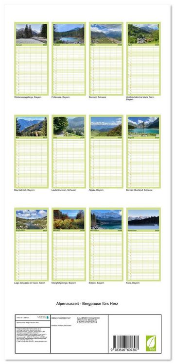 Produktbild: Familienplaner 2026 - Alpenauszeit - Bergpause f&uuml;rs Herz mit 5 Spalten (Wandkalender, 21 x 45 cm) CALVENDO