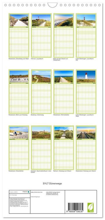 Produktbild: Familienplaner 2026 - SYLT D&uuml;nenwege mit 5 Spalten (Wandkalender, 21 x 45 cm) CALVENDO