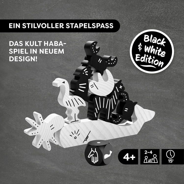 Produktbild: HABA 2014044001 - Tier auf Tier Black & White Edition, Stapelspiel, Balancierspiel