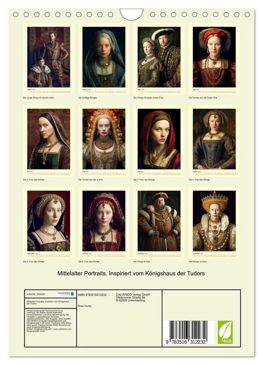 Produktbild: Mittelalter Portraits. Inspiriert vom K&ouml;nigshaus der Tudors (Wandkalender 2026 DIN A4 hoch), CALVENDO Monatskalender