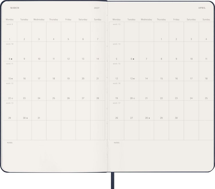 Produktbild: Moleskine 12 Monate Wochen Notizkalender 2027, Large/A5, 1 Wo = 1 Seite, rechts linierte Seite, Fester Einband, Saphir