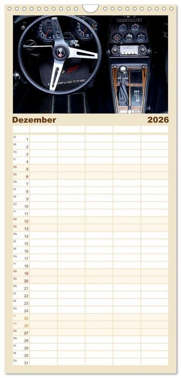 Produktbild: Familienplaner 2026 - Ikonische US-Car Armaturenbretter mit 5 Spalten (Wandkalender, 21 x 45 cm) CALVENDO