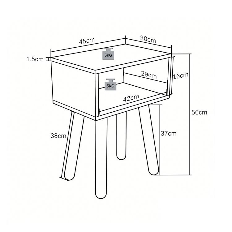 Produktbild: Nachttisch mit Ablagefach 45x30x56 cm Singol M