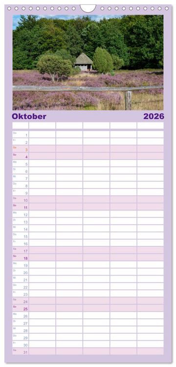 Produktbild: Familienplaner 2026 - Wanderung durch die zauberhafte L&uuml;neburger Heide mit 5 Spalten (Wandkalender, 21 x 45 cm) CALVENDO
