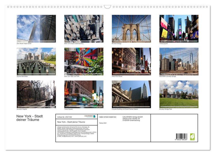 Produktbild: New York - Stadt deiner Tr&auml;ume (Wandkalender 2026 DIN A2 quer), CALVENDO Monatskalender