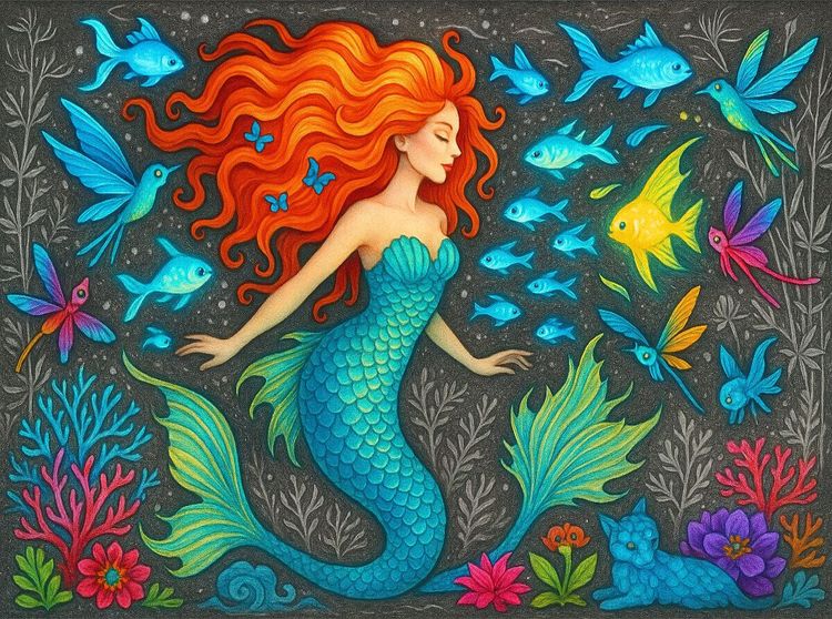 Produktbild: CALVENDO Puzzle Meerjungfrau und Leuchtfische | 2000 Teile Lege-Gr&ouml;&szlig;e 90x67cm Foto-Puzzle f&uuml;r gl&uuml;ckliche Stunden