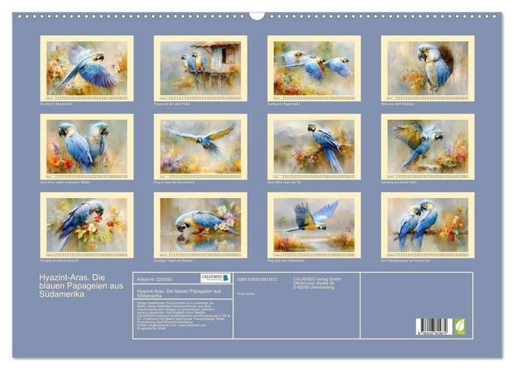 Produktbild: Hyazint-Aras. Die blauen Papageien aus S&uuml;damerika (Wandkalender 2027 DIN A2 quer), CALVENDO Monatskalender