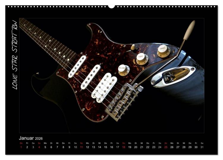 Produktbild: ROCKGITARREN in Szene gesetzt (hochwertiger Premium Wandkalender 2026 DIN A2 quer), Kunstdruck in Hochglanz