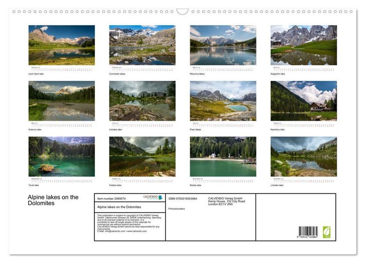 Produktbild: Alpine lakes on the Dolomites (Wall Calendar 2026 DIN A2 landscape), CALVENDO 12 Month Wall Calendar