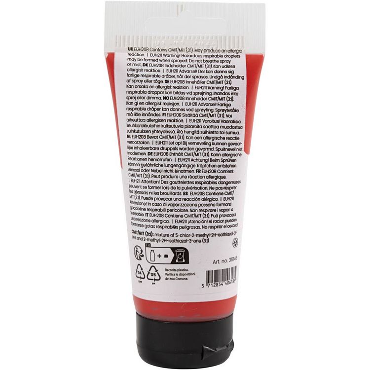 Produktbild: Creativ Company Acrylfarbe, Mattgl&auml;nzend, Halbdeckend, Kadmiumrot, 75 ml/ 1 Fl.