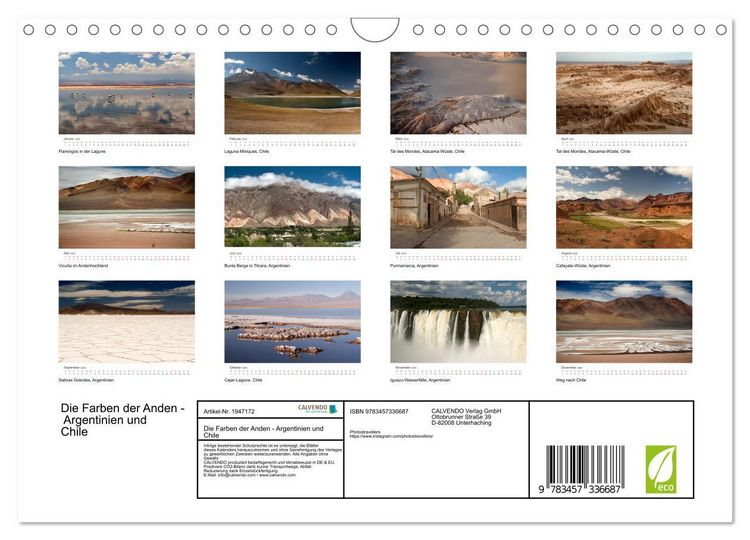 Produktbild: Die Farben der Anden - Argentinien und Chile (Wandkalender 2026 DIN A4 quer), CALVENDO Monatskalender