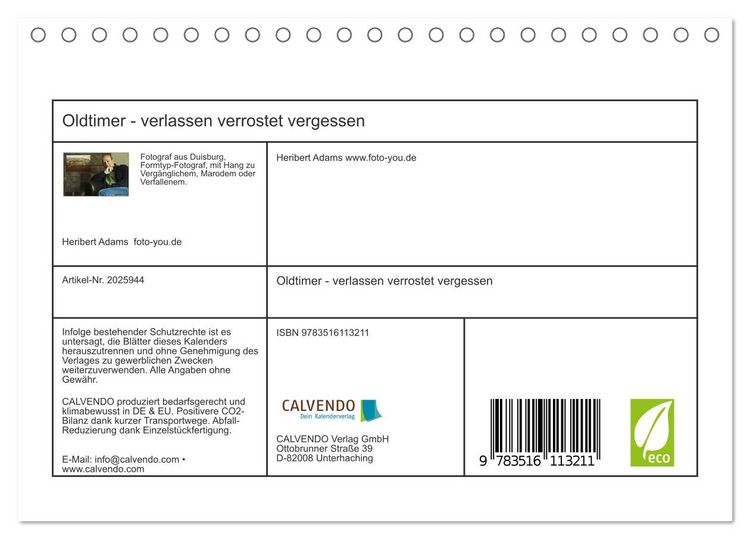 Produktbild: Oldtimer - verlassen verrostet vergessen (Tischkalender 2026 DIN A5 quer), CALVENDO Monatskalender