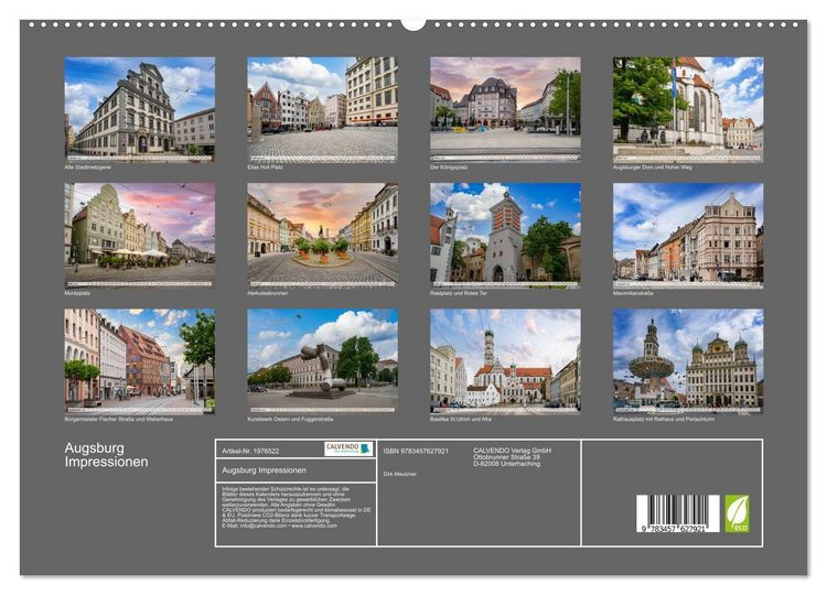 Produktbild: Augsburg Impressionen (hochwertiger Premium Wandkalender 2026 DIN A2 quer), Kunstdruck in Hochglanz