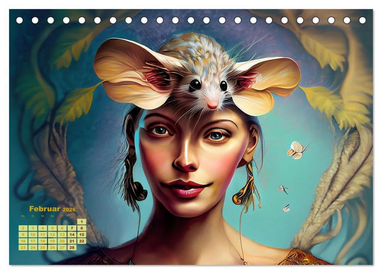 Produktbild: Fantasy Tier Frauen Portraits (Tischkalender 2026 DIN A5 quer), CALVENDO Monatskalender