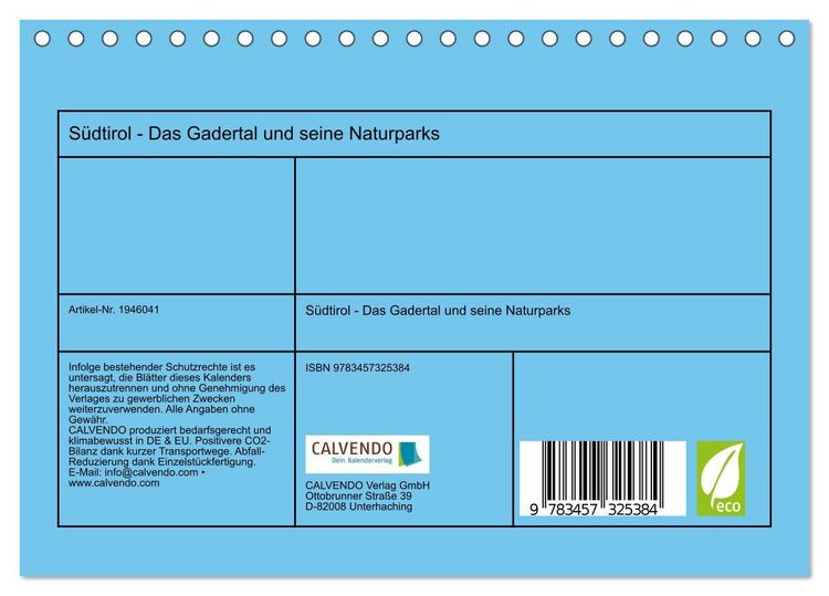 Produktbild: S&uuml;dtirol - Das Gadertal und seine Naturparks (Tischkalender 2026 DIN A5 quer), CALVENDO Monatskalender