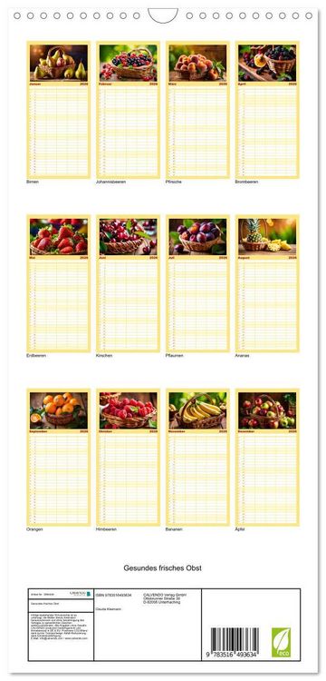 Produktbild: Familienplaner 2026 - Gesundes frisches Obst mit 5 Spalten (Wandkalender, 21 x 45 cm) CALVENDO
