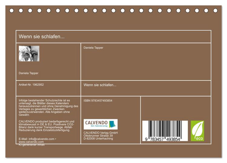 Produktbild: Wenn sie schlafen... (Tischkalender 2026 DIN A5 quer), CALVENDO Monatskalender