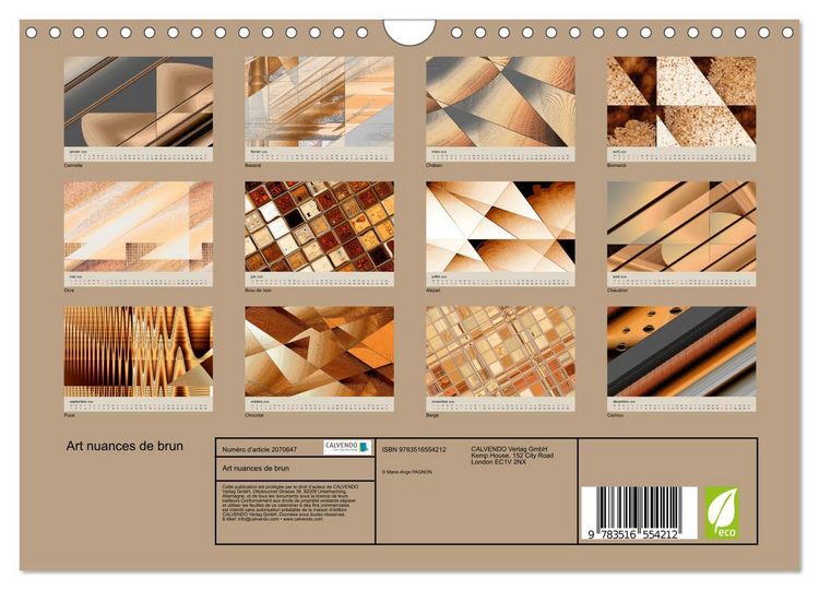 Produktbild: Art nuances de brun (Calendrier mural 2026 DIN A4 vertical), CALVENDO calendrier mensuel