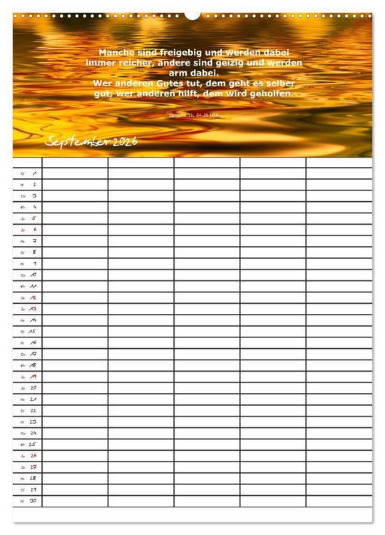 Produktbild: ein Planer mit biblischer Weisheit aus den Spr&uuml;chen Salomos (hochwertiger Premium Wandkalender 2026 DIN A2 hoch), Kunstdruck in Hochglanz