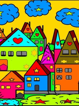 Produktbild: CALVENDO Puzzle Dorf Popart | 1000 Teile Lege-Gr&ouml;&szlig;e 64x48cm Foto-Puzzle f&uuml;r gl&uuml;ckliche Stunden