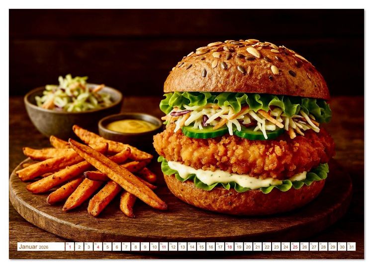 Produktbild: Leckere Burger (hochwertiger Premium Wandkalender 2026 DIN A2 quer), Kunstdruck in Hochglanz