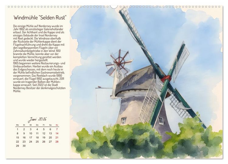 Produktbild: Deutschlands sch&ouml;nste Windm&uuml;hlen (hochwertiger Premium Wandkalender 2026 DIN A2 quer), Kunstdruck in Hochglanz