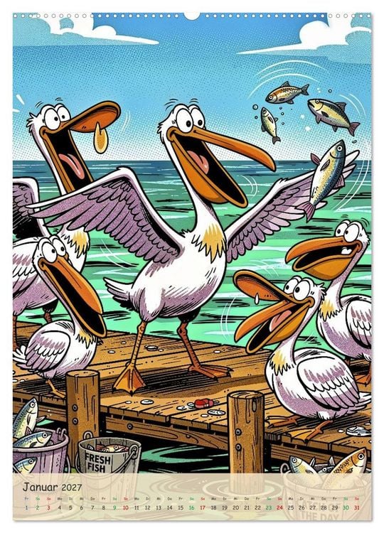 Produktbild: Lustige Pelikane - Comic (hochwertiger Premium Wandkalender 2027 DIN A2 hoch), Kunstdruck in Hochglanz