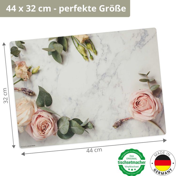 Produktbild: Tischsetmacher Tischsets Rosen auf Marmor, aus hochwertigem Vinyl (4 St&uuml;ck), 44 x 32 cm