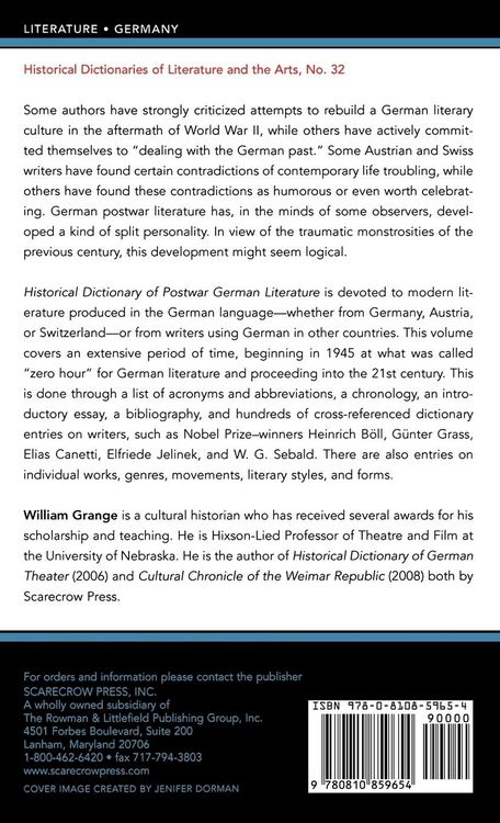 Produktbild: Historical Dictionary of Postwar German Literature