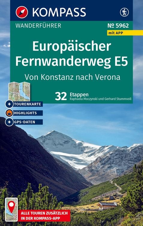 Produktbild: KOMPASS Wanderführer Europäischer Fernwanderweg E5, Von Konstanz nach Verona, 32 Etappen mit Extra-Tourenkarte