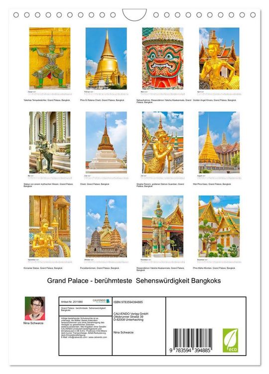 Produktbild: Grand Palace - ber&uuml;hmteste Sehensw&uuml;rdigkeit Bangkoks (Wandkalender 2027 DIN A4 hoch), CALVENDO Monatskalender
