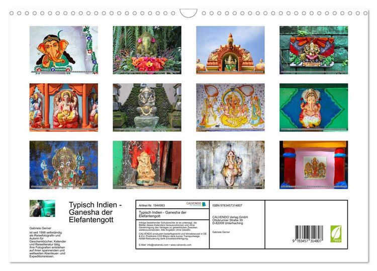 Produktbild: Typisch Indien - Ganesha der Elefantengott (Wandkalender 2026 DIN A3 quer), CALVENDO Monatskalender