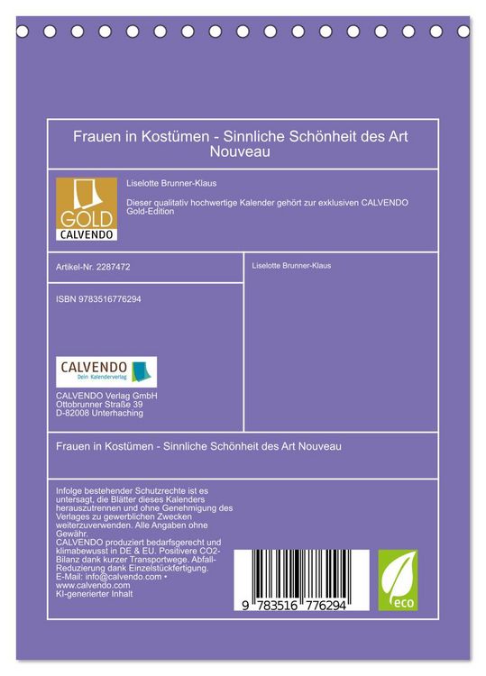 Produktbild: Frauen in Kost&uuml;men - Sinnliche Sch&ouml;nheit des Art Nouveau (Tischkalender 2027 DIN A5 hoch), CALVENDO Monatskalender