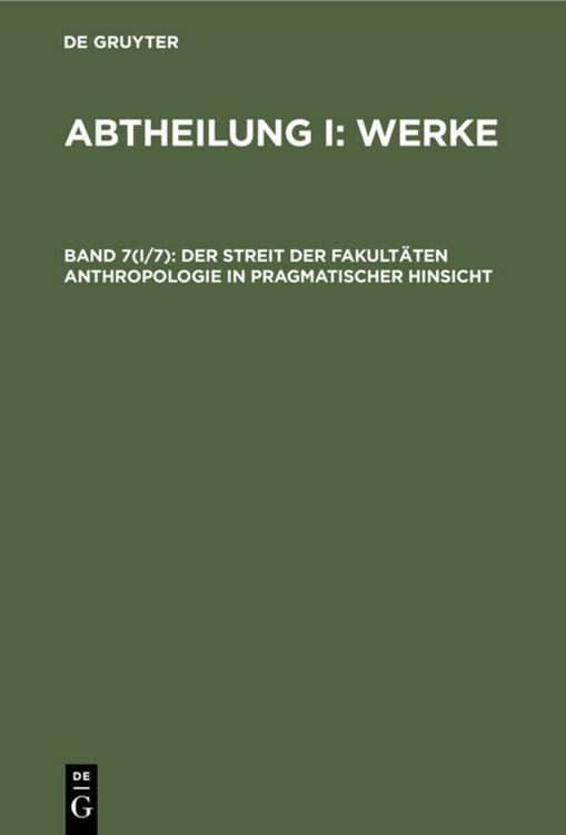 Produktbild: Der Streit der Fakult&auml;ten Anthropologie in pragmatischer Hinsicht