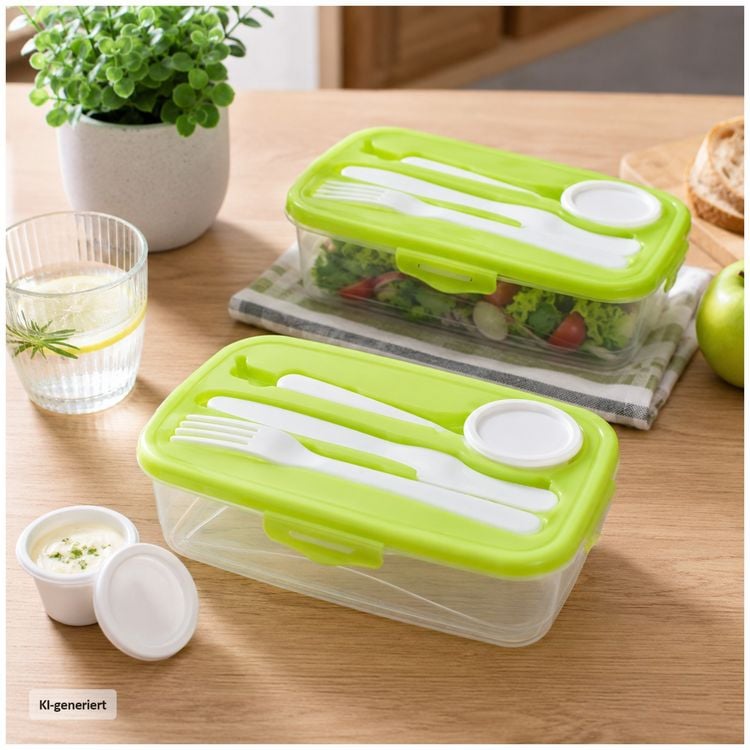 Produktbild: neuetischkultur 6er Set Frischhaltedosen mit Besteck und Dressingdose Meal Prep Boxen