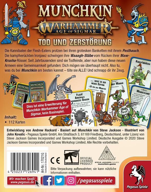 Produktbild: Pegasus 17021G - Munchkin Warhammer Age of Sigmar, Tod und Zerstörung (Erweiterung)