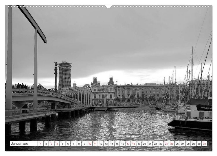 Produktbild: Barcelona Schwarz / Wei&szlig; Impressionen (Wandkalender 2026 DIN A2 quer), CALVENDO Monatskalender