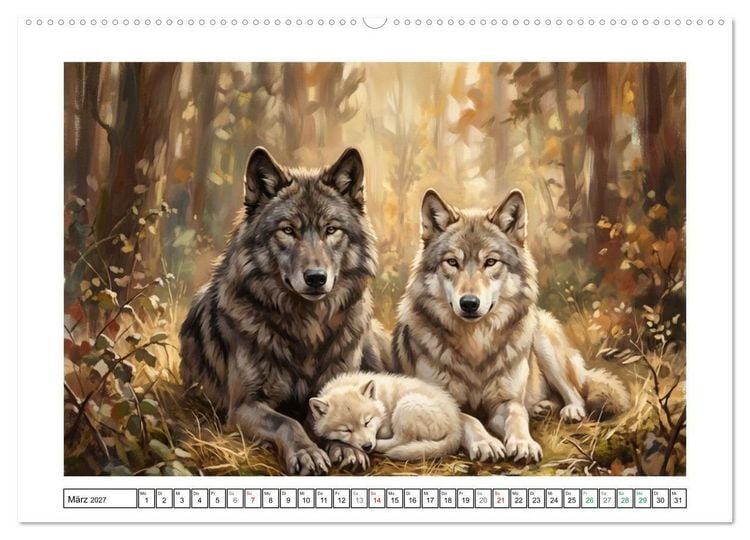 Produktbild: W&ouml;lfe - Die Alpha-Familie (hochwertiger Premium Wandkalender 2027 DIN A2 quer), Kunstdruck in Hochglanz