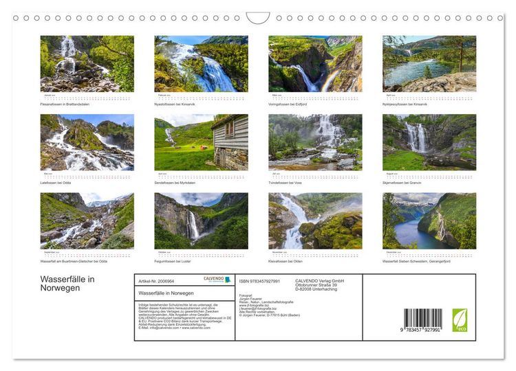 Produktbild: Wasserf&auml;lle in Norwegen (Wandkalender 2026 DIN A3 quer), CALVENDO Monatskalender