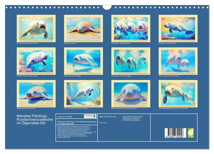 Produktbild: Manatee Paintings. Rundschwanzseek&uuml;he im &Ouml;lgem&auml;lde-Stil (Wandkalender 2026 DIN A3 quer), CALVENDO Monatskalender