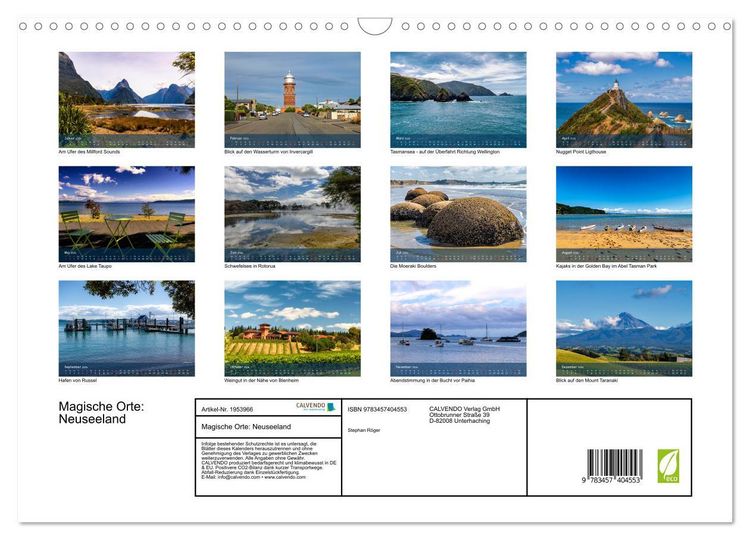 Produktbild: Magische Orte: Neuseeland (Wandkalender 2026 DIN A3 quer), CALVENDO Monatskalender
