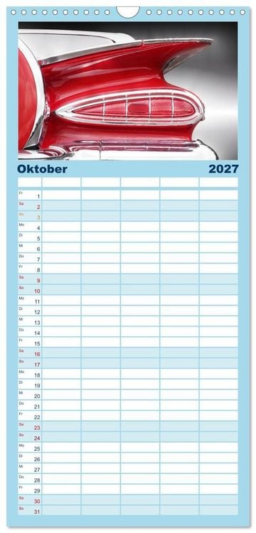 Produktbild: Familienplaner 2027 - US Klassiker Farbenfrohe Heckansichten mit 5 Spalten (Wandkalender, 21 x 45 cm) CALVENDO