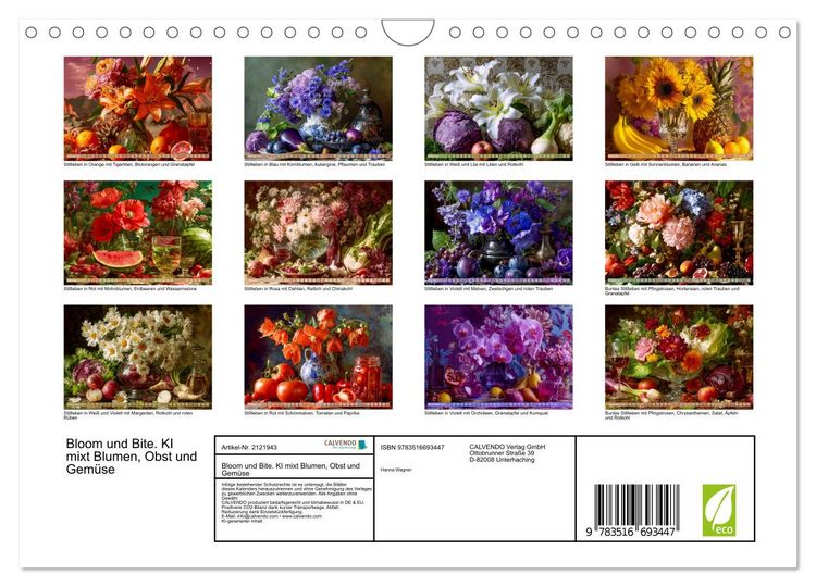 Produktbild: Bloom und Bite. KI mixt Blumen, Obst und Gem&uuml;se (Wandkalender 2026 DIN A4 quer), CALVENDO Monatskalender