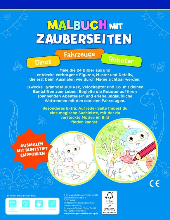 Produktbild: Malbuch mit Zauberseiten Dinos, Fahrzeuge, Roboter